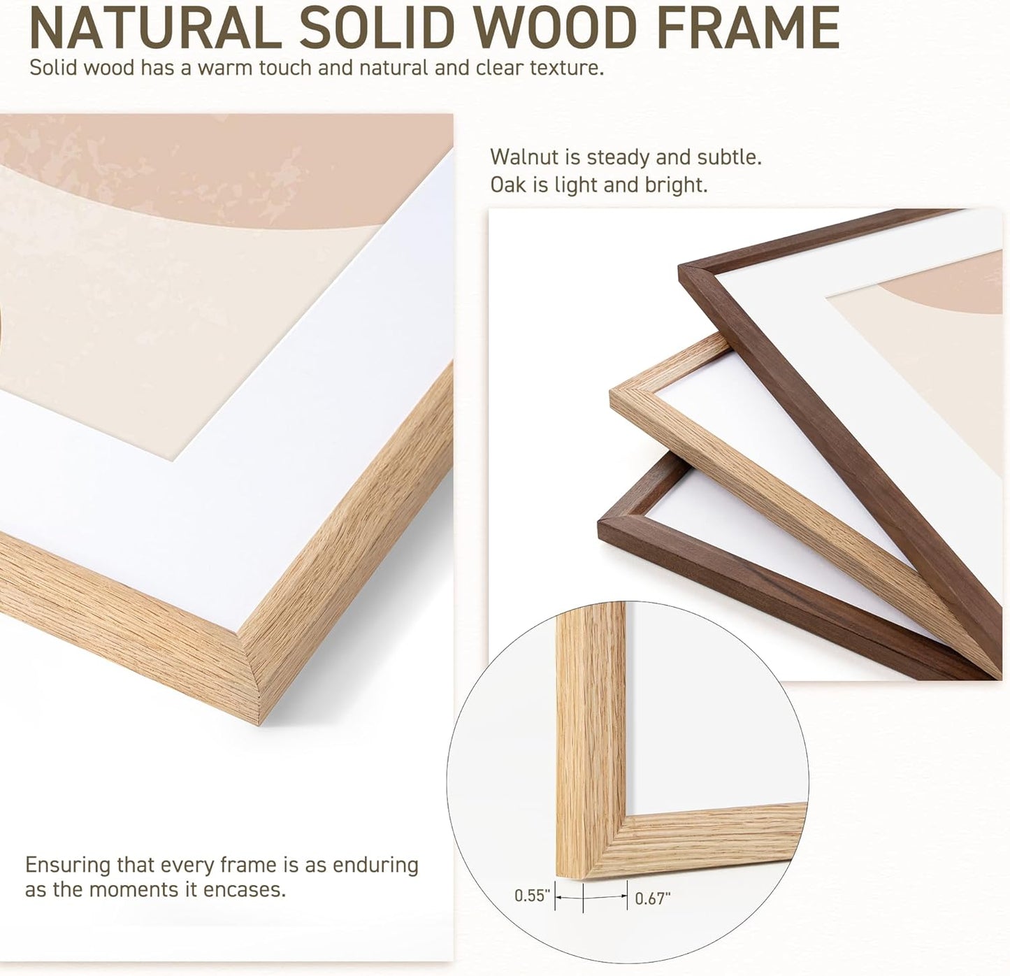 24x36 Poster Frame Set of 2 Natural Solid Oak Photo Frames with 20x30 Removable Mat Wall Hanging Large Handcrafted Frame with HD Plexiglass Wall and Tabletop Display Large Picture Frame