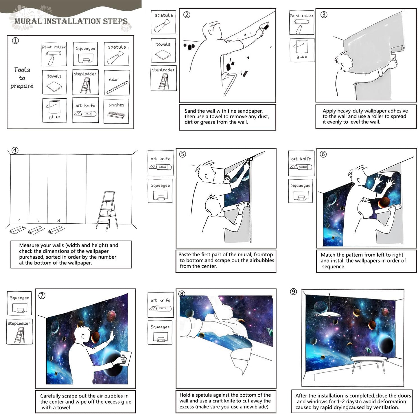 AFZEVEB-Space Galaxy Wallpaper Cosmic Planet Wall murals for Kids Room 159"x107" (Not Peel and Stick)