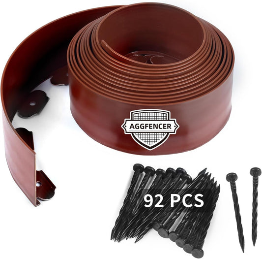 4 in x 50 Ft Garden Landscape Edging, No Dig Garden Edging Border Kit with 92 Pcs Spikes for Flower Bed Lawn Yard Grass Brown