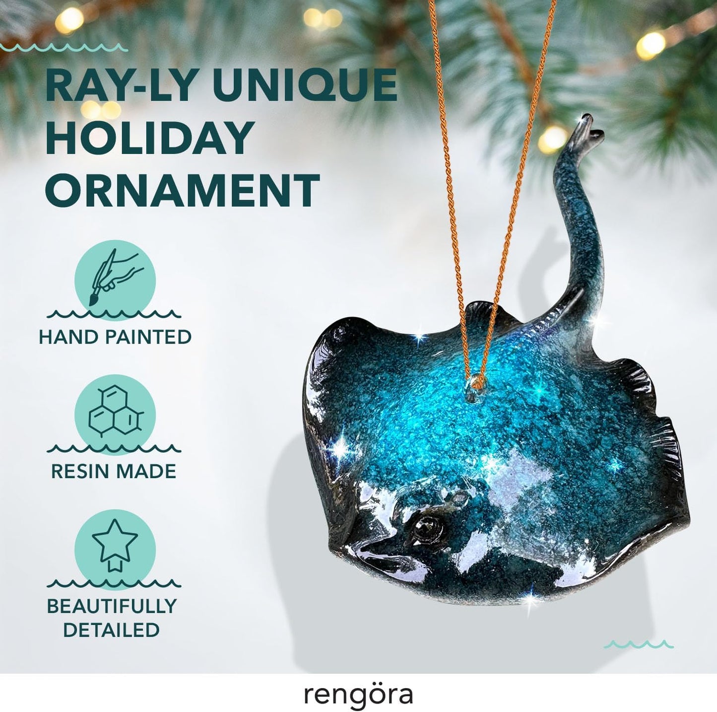 Hand-Painted Beach Christmas Ornament – Coastal Tree Decoration for Ocean Lovers – Unique Nautical Ornament for Christmas Tree or Stocking Stuffer Gift (Blue Stingray)