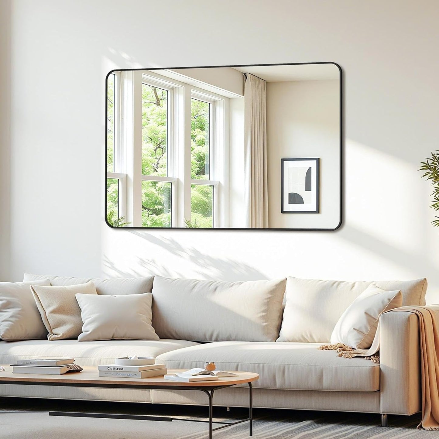 Bathroom Mirror 55" x 36", Large Rectangle Wall Mirror, Black Metal Frame Wall Mounted Mirrors for Bathroom, Vanity, Bedroom, Entryway Decor(Horizontal/Vertical)