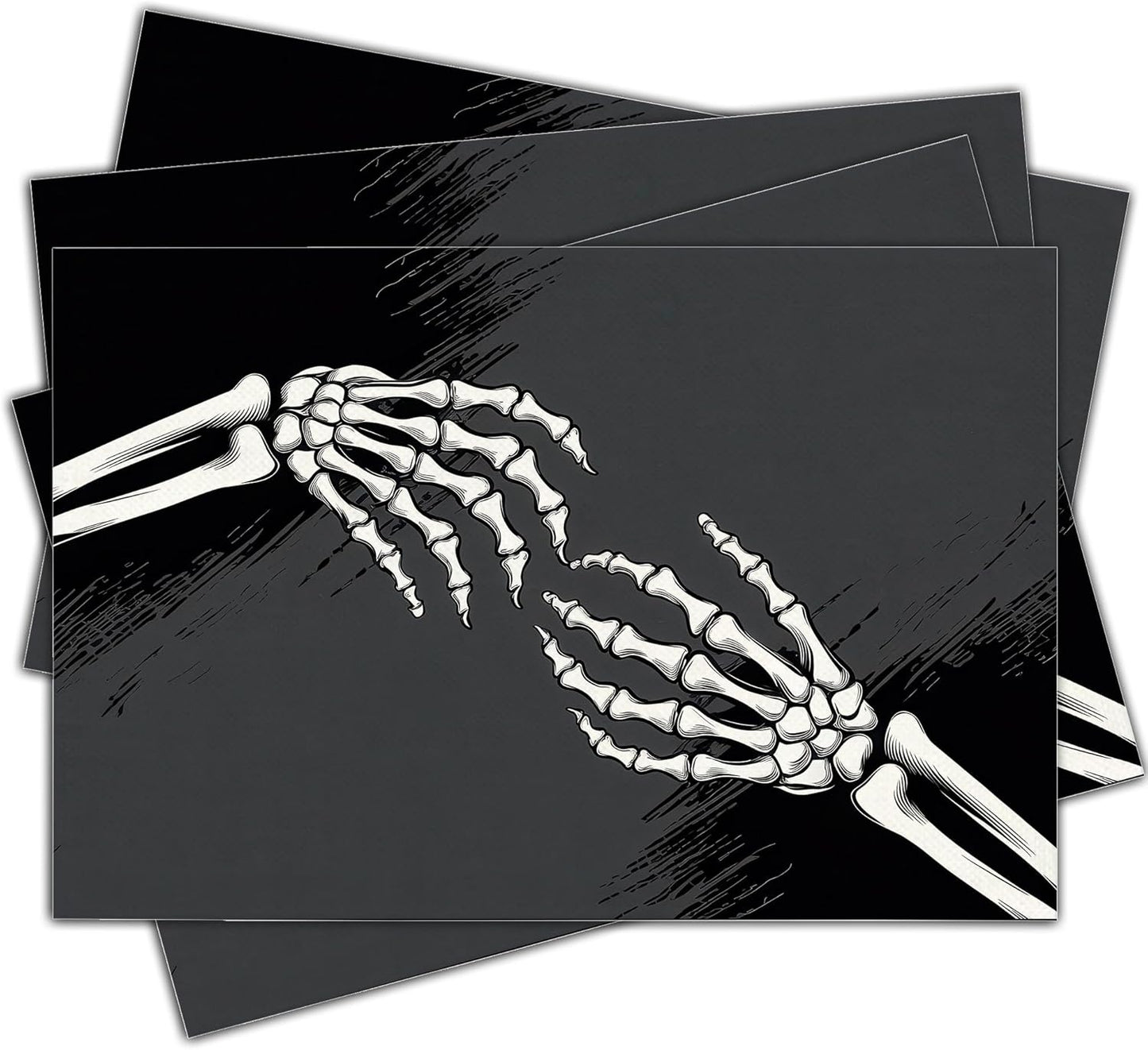 Halloween Skeleton Placemats Set of 4, 12x18 Inch Skeleton Decorative Table Mats, Washable Heat Resistant Place Mats for Kitchen Dining Table, Spooky Themed Decoration for Home-B13
