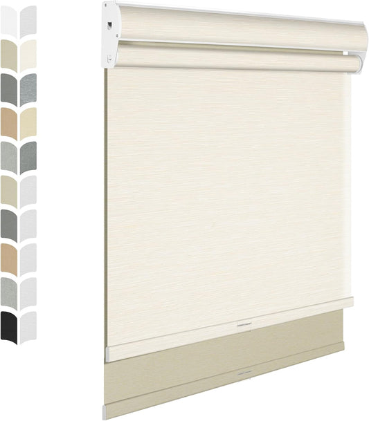 BERISSA Cordless Dual Roller Shades with Cassette Valance, Double Window Shades - Blackout & Light Filtering Shades for Home Office Door, Striped Jacquard Beige - 24 W x 86" H