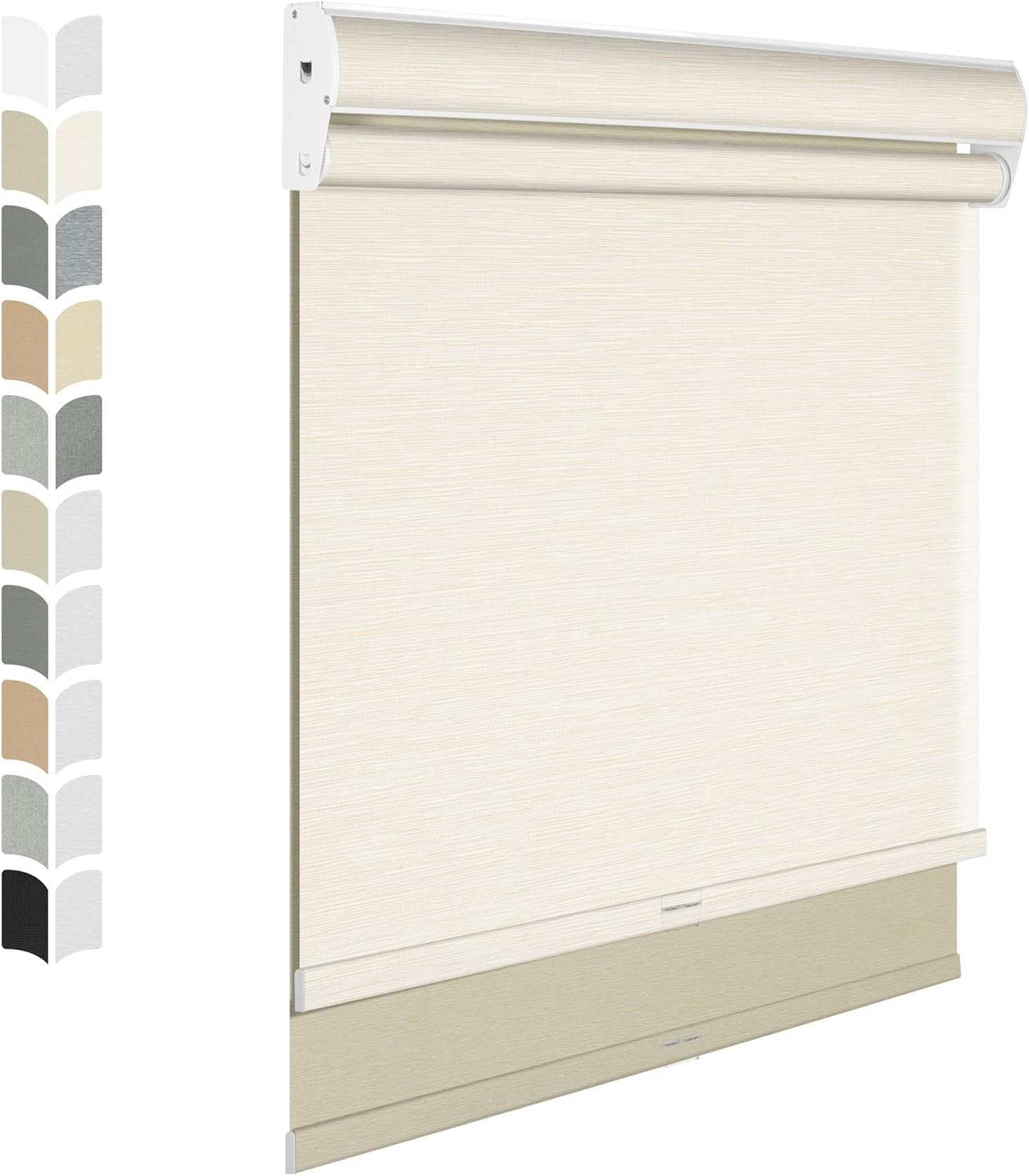 BERISSA Cordless Dual Roller Shades With Cassette Valance, Blackout and Light Filtering, Day and Night for Home Office Door - Striped Jacquard Beige, 64 W x 44" H