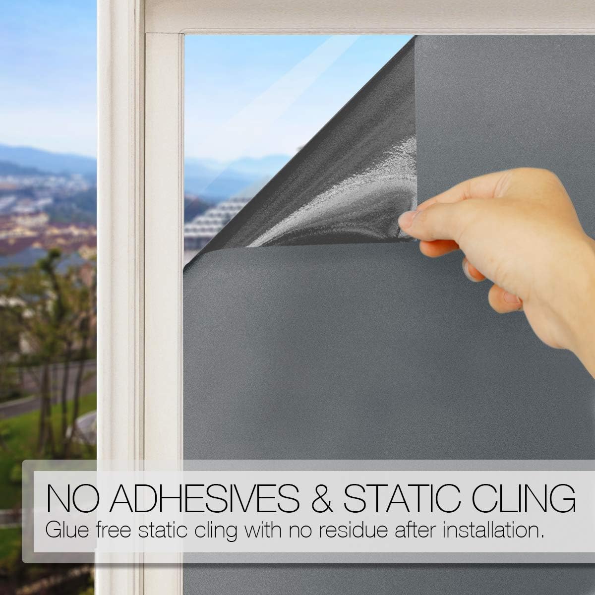 HIDBEA Frosted Window Privacy Film - Non Adhesive Static Cling Glass Stickers Sun UV Blocking Heat Control Door Covering Decals for Home Office, Frosted Gray, 35.4 x 98.4 Inch