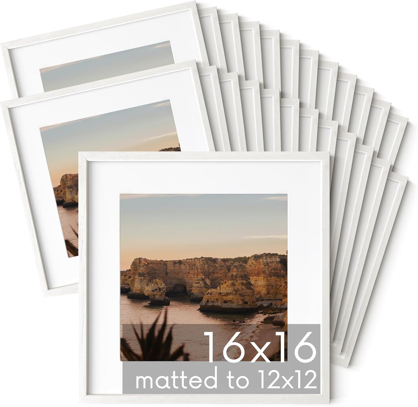 HAUS AND HUES 16x16 Square Picture Frames Set of 25 - Oak Wood Frames with Acrylic Cover, White