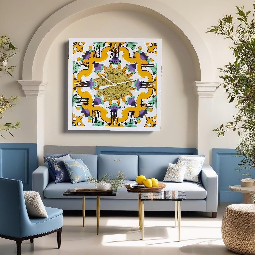 The Gears Clock Wall Clock Italy Collection with Moving Gears (Vietri, 36 inch Square)