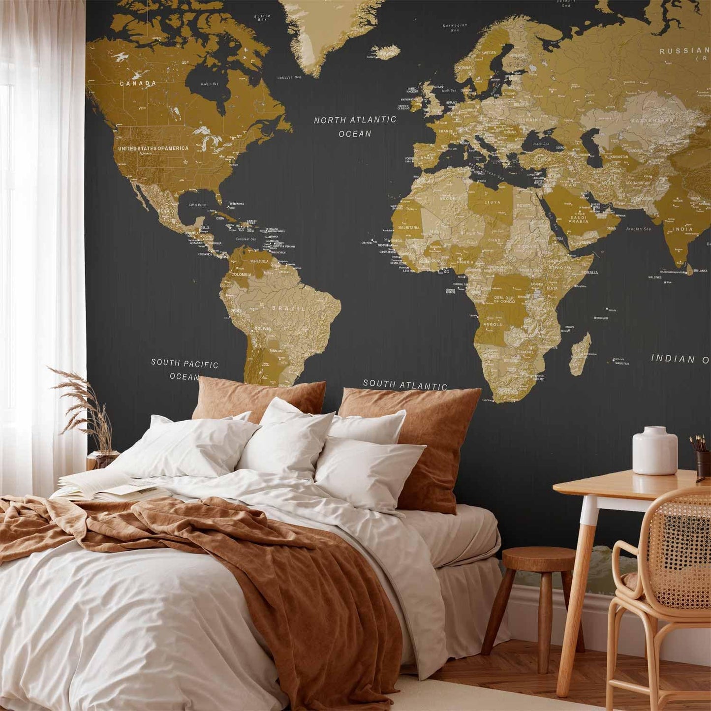 artgeist Wall Mural World Map 193x110 in - XXL Peel and Stick Self-Adhesive Foil Wall Mural Removable Sticker Premium Print Picture Image Design Home Decork-A-0092-x-a