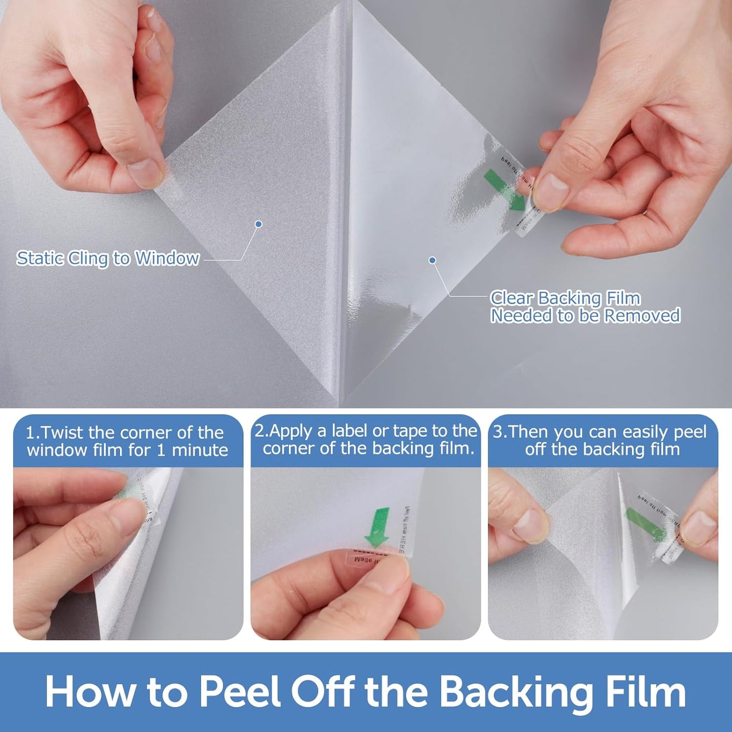 HIDBEA Frosted Window Privacy Film - Non Adhesive Static Cling Glass Stickers Sun UV Blocking Heat Control Door Covering Decals for Home Office, 35.4 x 393.7 Inch