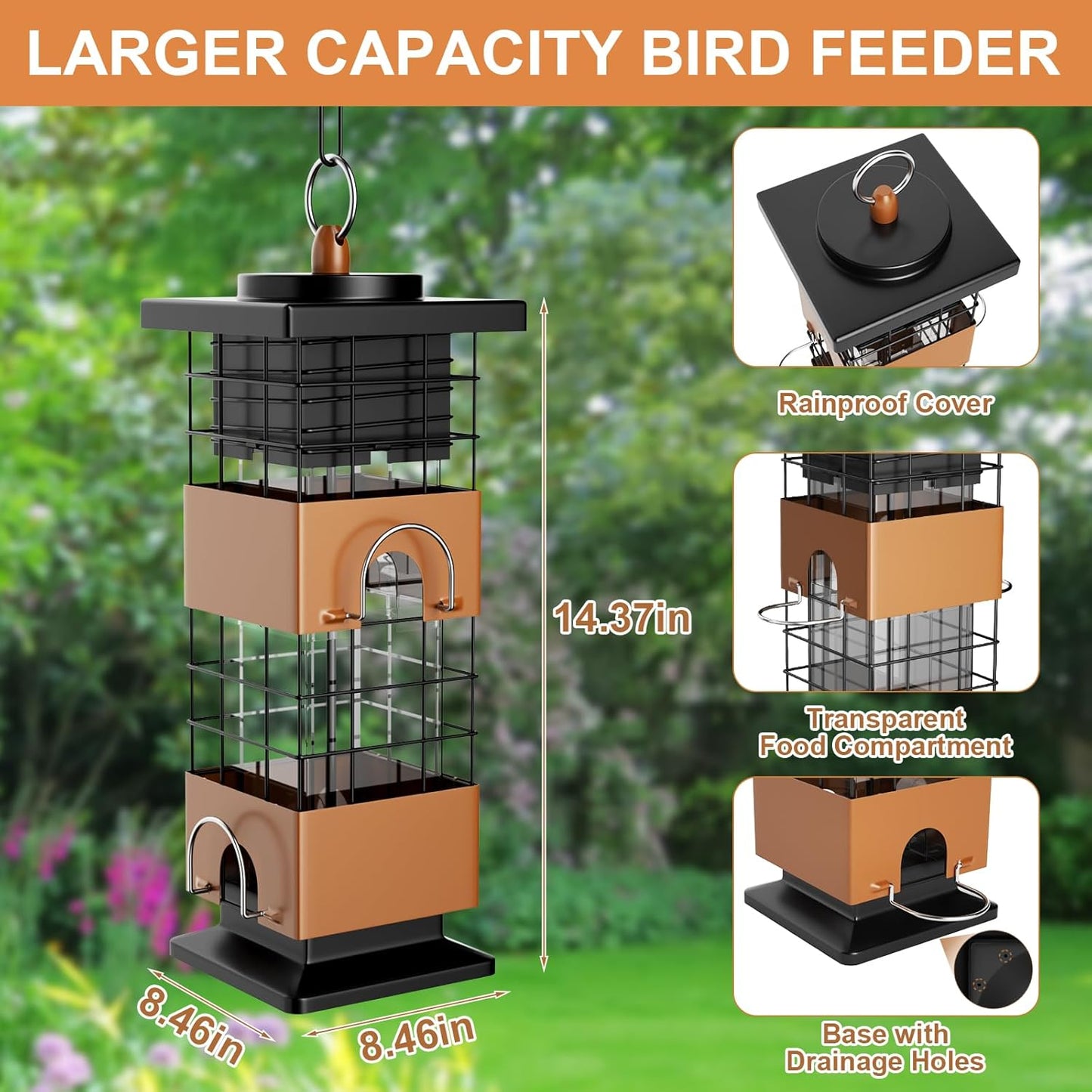 Auslar Bird Feeder, Metal Squirrel Proof Bird Feeders for Outdoors Hanging, 2.5LB Capacity Squirrel Proof Wild Bird Feeders for Outside and Garden Decoration Yard Decor