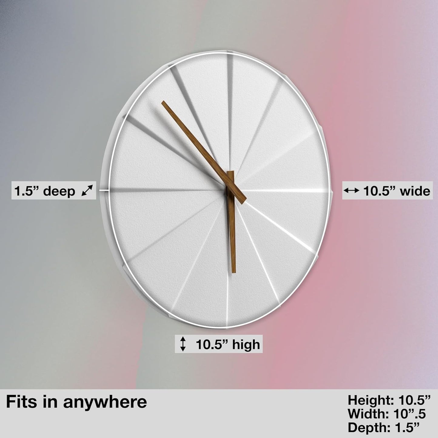 Driini Staircase Modern Wall Clock - Unique 10.5 in. Frameless Concrete Design - Contemporary, Minimalist Decor; No Numbers - Silent Battery Operated Clocks with Decorative Wooden Hands; White