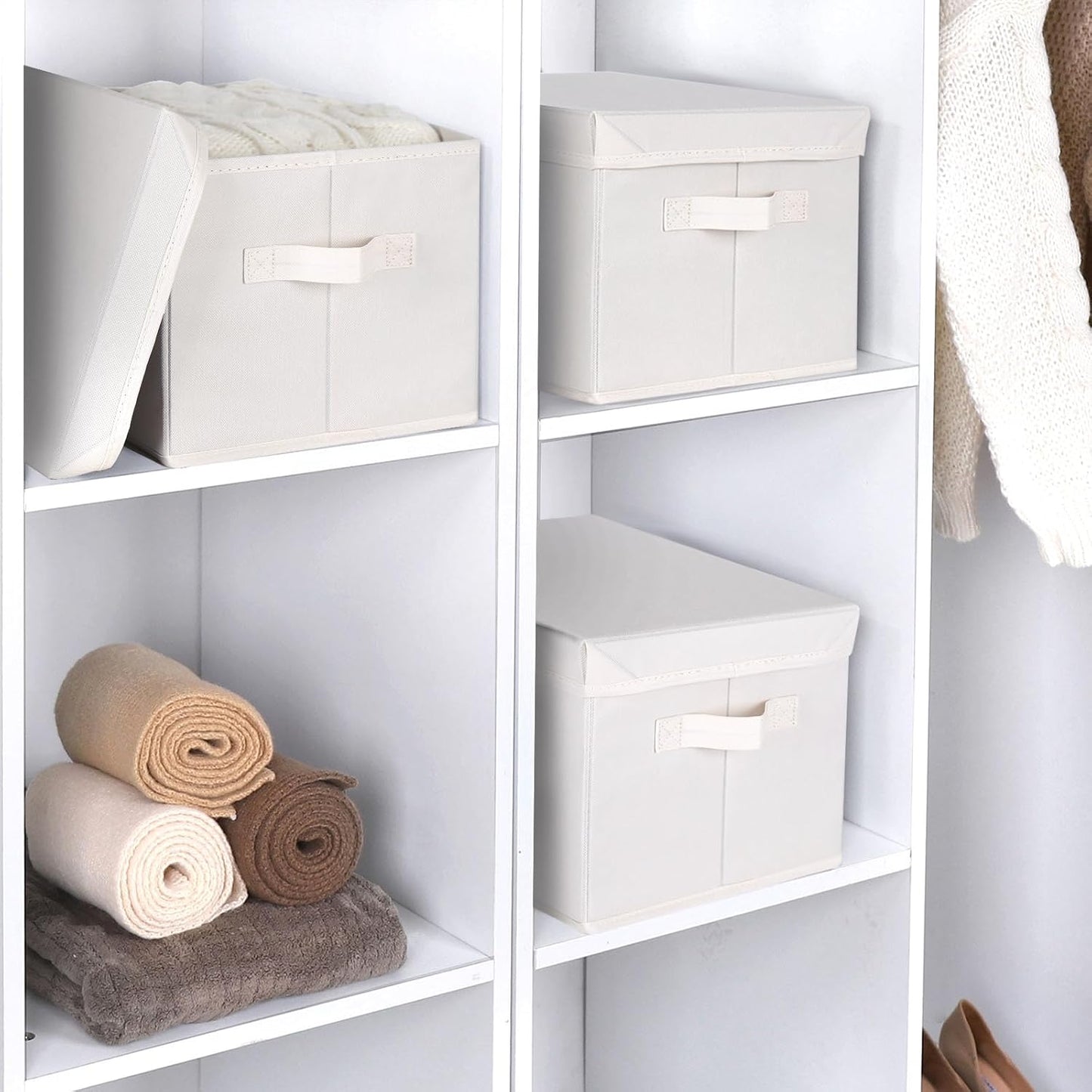 WUIKE 3 Pack Large Fabric Storage Baskets with Cover for Bedroom, Closet Storage Bins with Lids for Clothes, Towel, Blanket, Purse, Hats