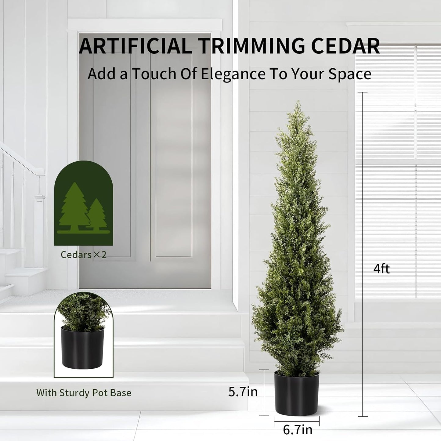 Artificial Cedar Topiary Trees 2 Set, Realistic Fake Cypress Tree Tall Faux Pine Shrubs Plants Artificial Cypress Trees for Home Offices Porch Decor (Cedar Topiary Trees, 3FT)