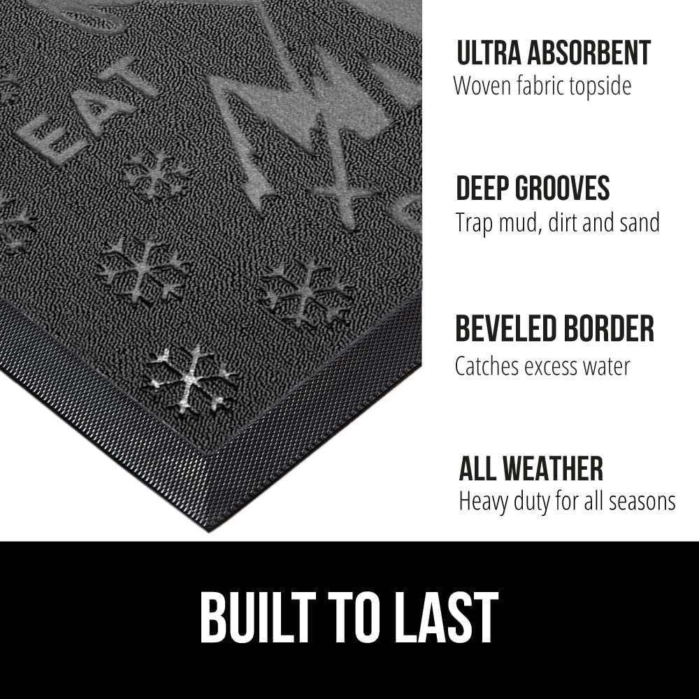 GORILLA GRIP 100% Waterproof All-Season WeatherMax Doormat 35x23, US Designed Natural Rubber, Stain and Fade Resistant, Low Profile Indoor Outdoor Door Mats, Easy Clean Patio Mat, Graphite Skiing