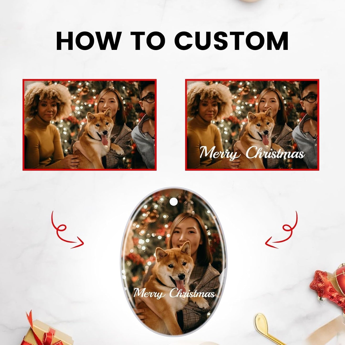 Personalized Christmas Ornaments 2025 Customized with Photo Text Ornament Keepsake Pet First Christmas Ornament Bulk Custom Ceramic Xmas Tree Decorations,Oval