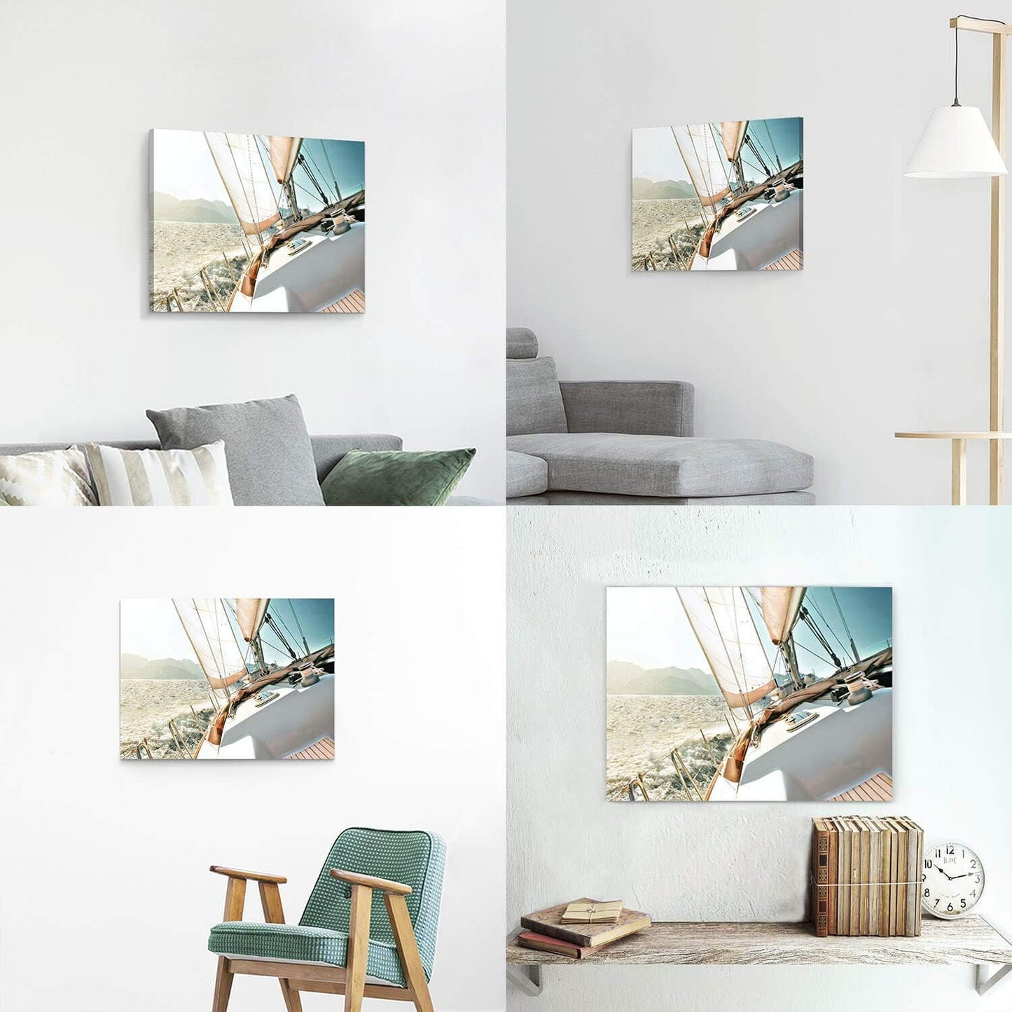 ARTISTIC PATH Sailboats Pictures Seascape Arts Paintings: Nautical & Sea Artwork Printed on Wrapped Canvas for Bathroom (24" W x 18" H, Multi-Sized)