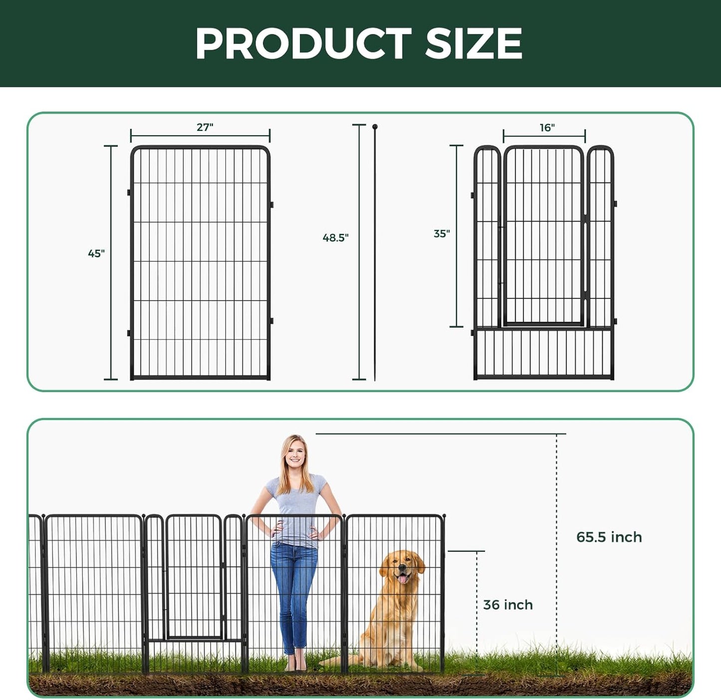 FXW Garden Fence Outdoor for The Yard – 45in(H) x 53.5ft(L) Heavy Duty Metal Animal Barrier for Dog and Rabbit, Decorative Dog Fence, 24 Panels, Black