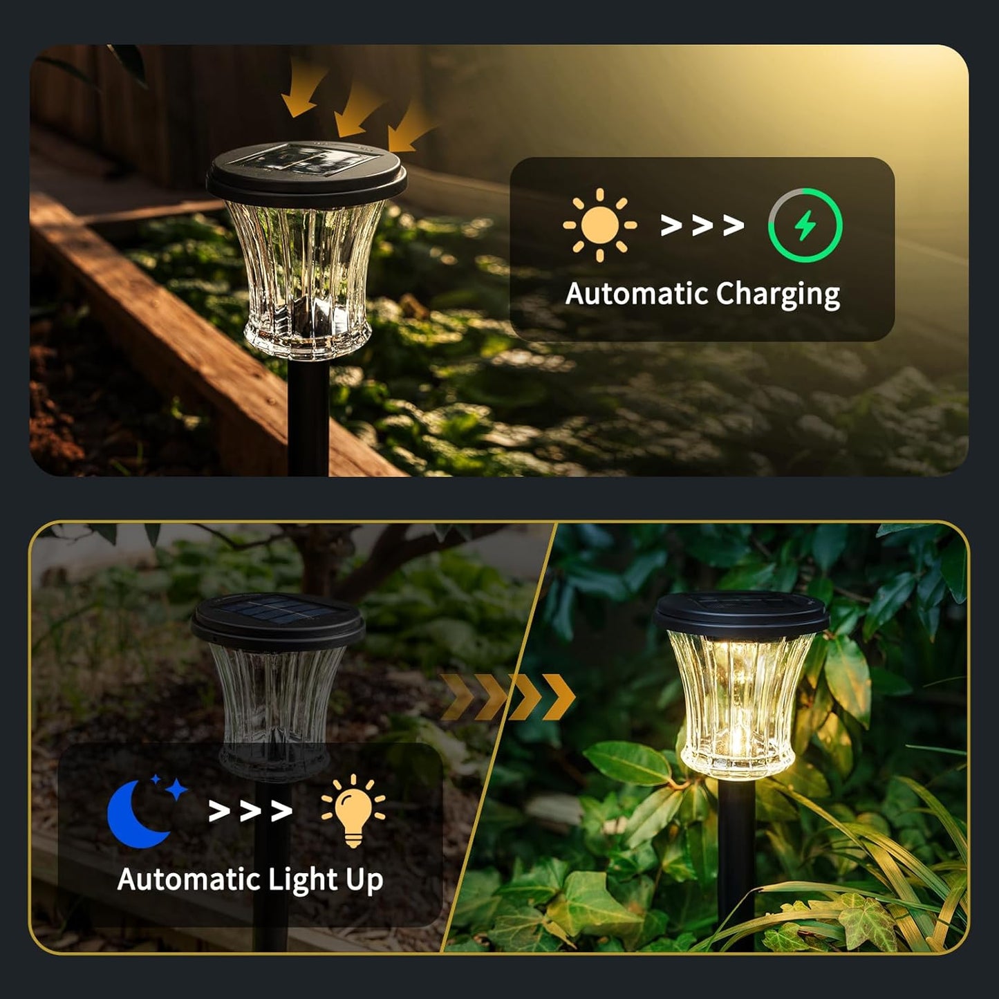 Glass Solar Pathway Lights Outdoor Waterproof, Decor Landscape Lighting with Modular Design, 3000K LED, Auto On/Off Solar Stake Light for Yard Garden Driveway Walkway Lawn, Warm White (6 Pack)