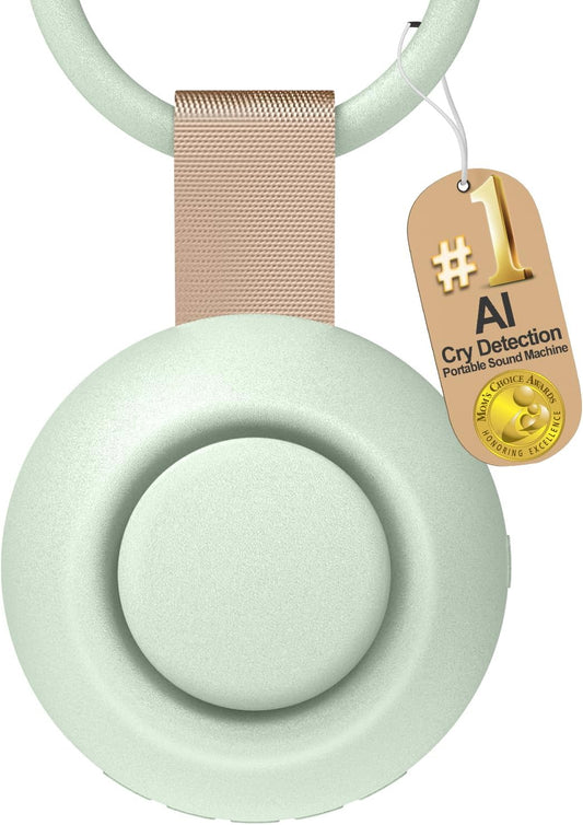 2025 Mom's Choice Awards, Portable Sound Machine for Baby Adult, AI Cry Detection, 18 Soothing Sound, Bluetooth Rechargeable White Noise Machine for Home Office Travel, Nursery Light, Green