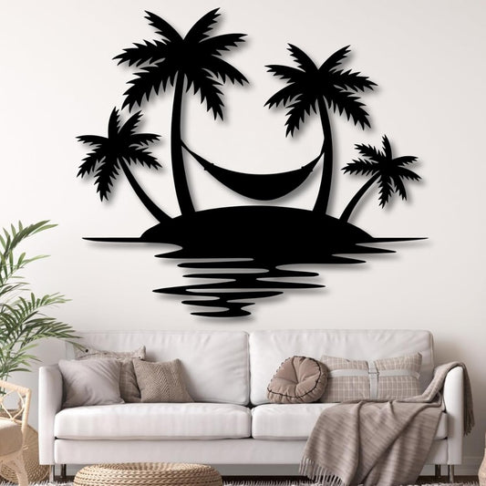 Palm Tree Metal Wall Decor,Palm Tree Outdoor Wall Art,Tropical Palm Tree Wall Decorations for Living Room,Outdoor Wall Decorations for House(24"×21",Black)