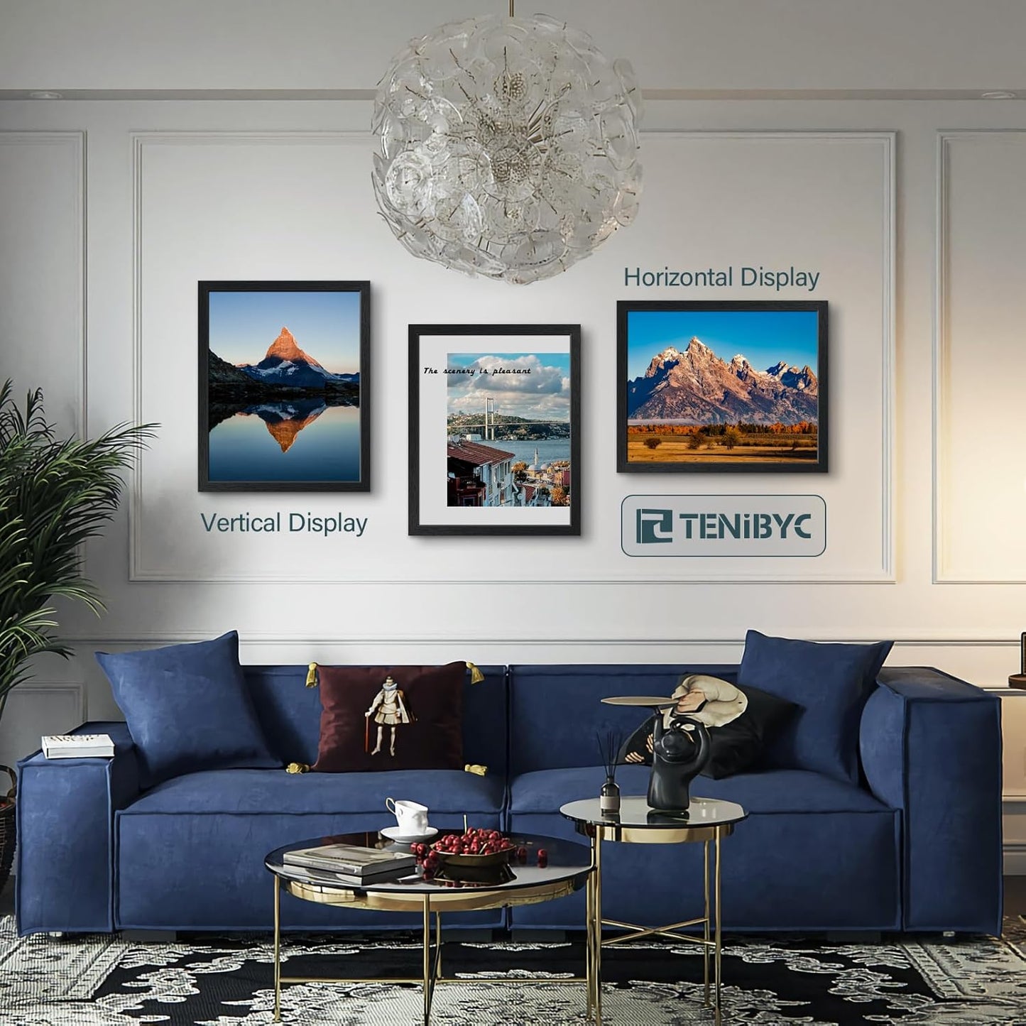 16x20 Picture Frame Set of 3 - Black Woodgrain, Solid Wood, HD Tempered Glass, Wall Gallery Poster Frame