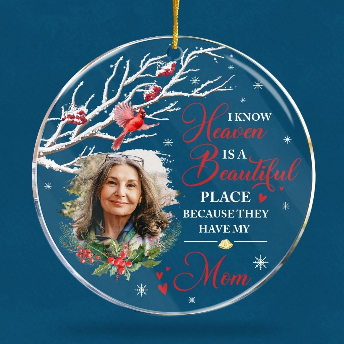 Pawfect House Custom Photo Acrylic Ornament, Personalized Christmas Memorial Sympathy Gifts for Family Members, Heaven is A Beautiful Place, Bereavement Gifts for Loss of Mother, Christmas Ornaments