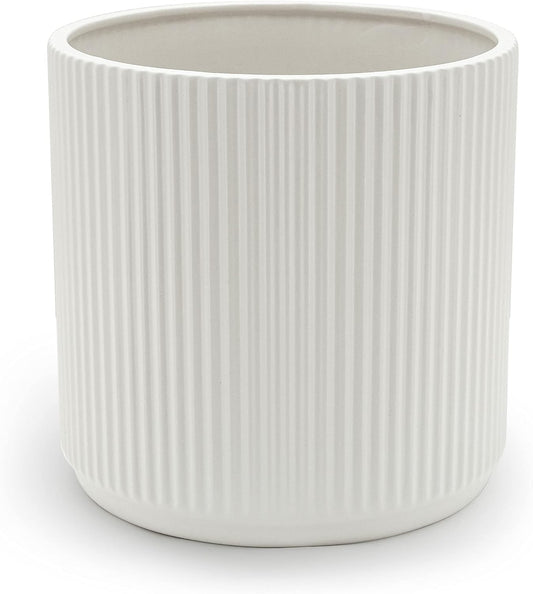 Amazon Basics Fluted Ceramic Round Planter, 10 in, White