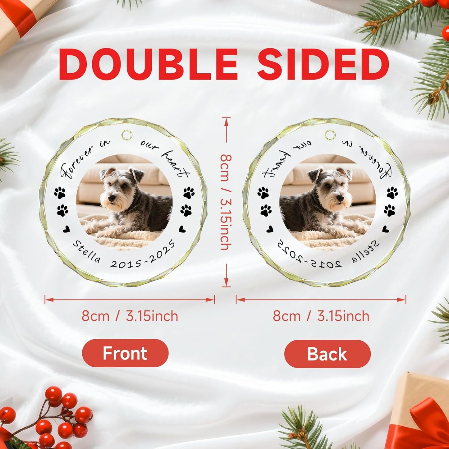 Personalized Pet Memorial Gifts - Custom Photo, Name & Dates - Forever in Our Hearts Acrylic Keepsake Ornament - Dog Memorial Gifts for Loss of Dog, Cat