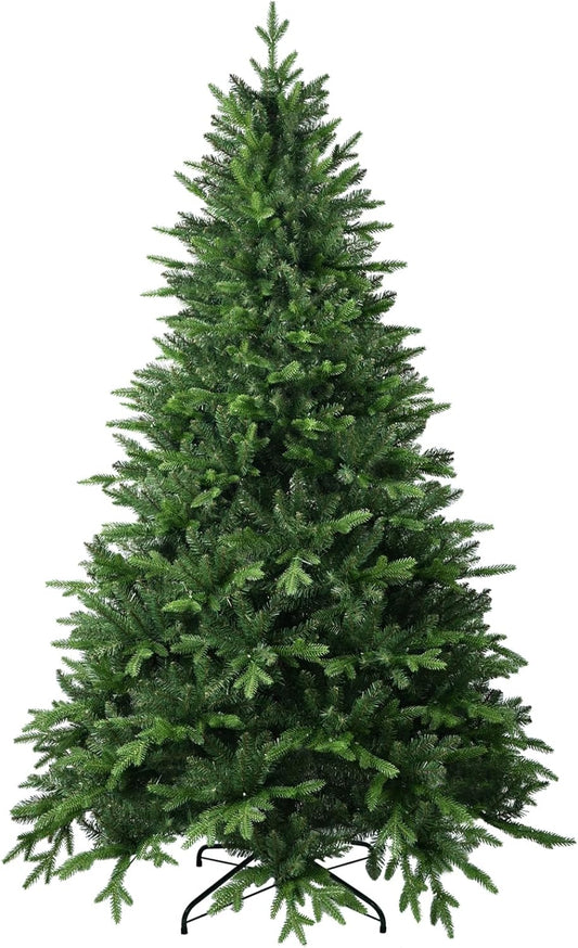7 FT Artificial Christmas Tree with 1971 PE&PVC Mixed Branch Tips, Unlit Hinged Premium Spruce Fake Xmas Trees, Green, Foldable Base