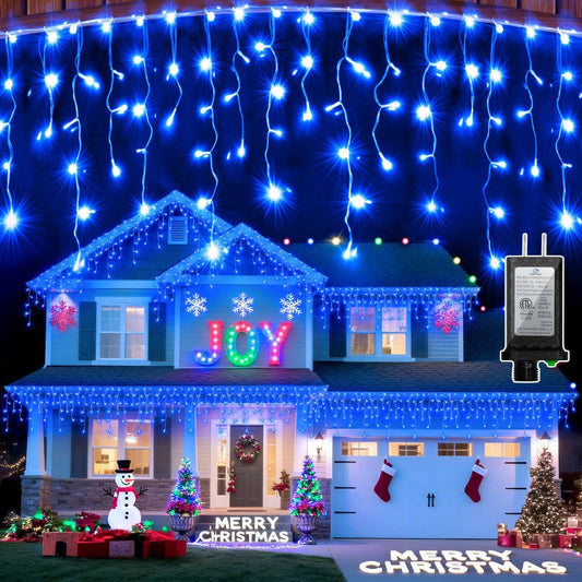 1332 LED 131FT Extra Long Icicle Lights - 296 Drops Waterproof Christmas Lights 12 Modes, Outdoor Christmas Decor for Mall Hotel Fence Holiday Lighting Blue