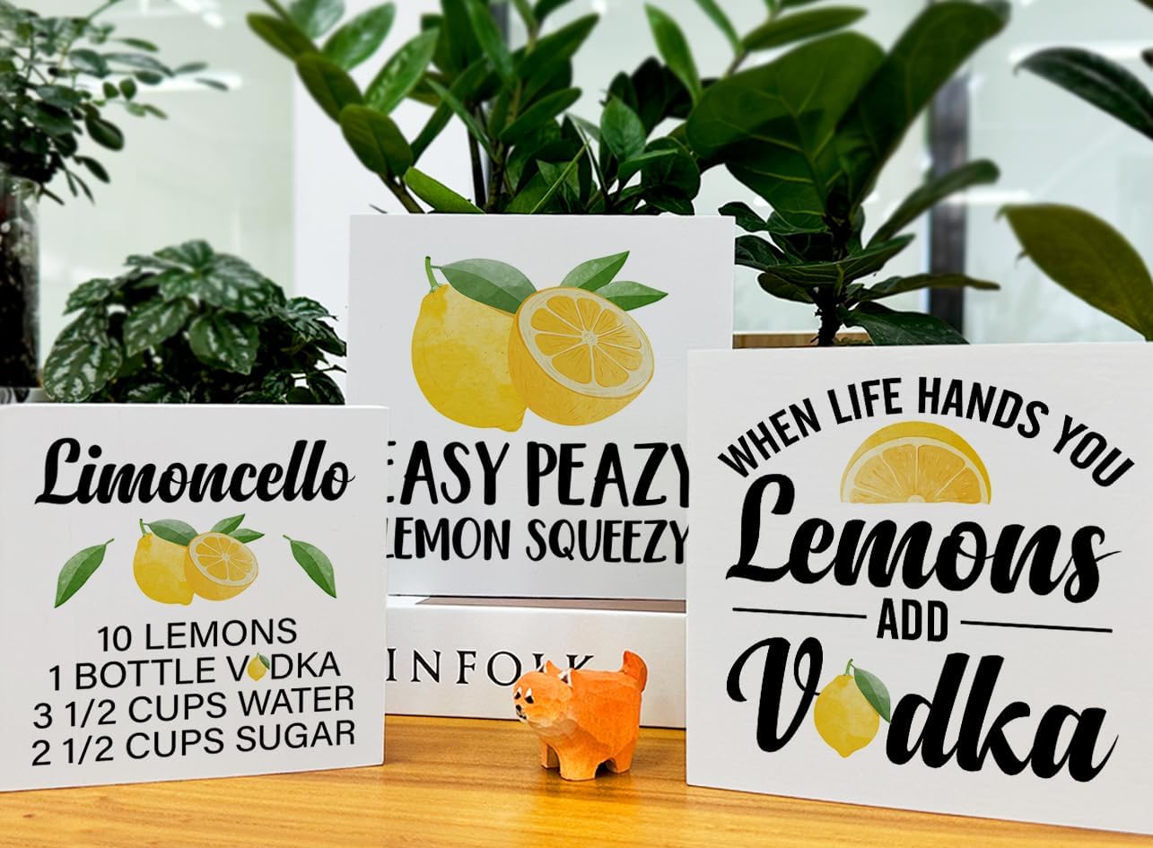 Summer Lemons Decor for Home Farmhouse Lemon Themed Tiered Tray Decor 3 Pcs Lemon Decorative Wood Box Signs Table Desk Shelf Kitchen Decoration