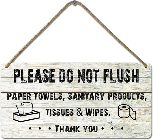 Do Not Flush Sign for Bathroom Toilet Signs Please Do Not Flush Paper Towels, Sanitary Products, Tissues & Wipes Vintage Bathroom Wooden Signs for Home Decor Funny Toilet Restroom Sign 12x6 Inch