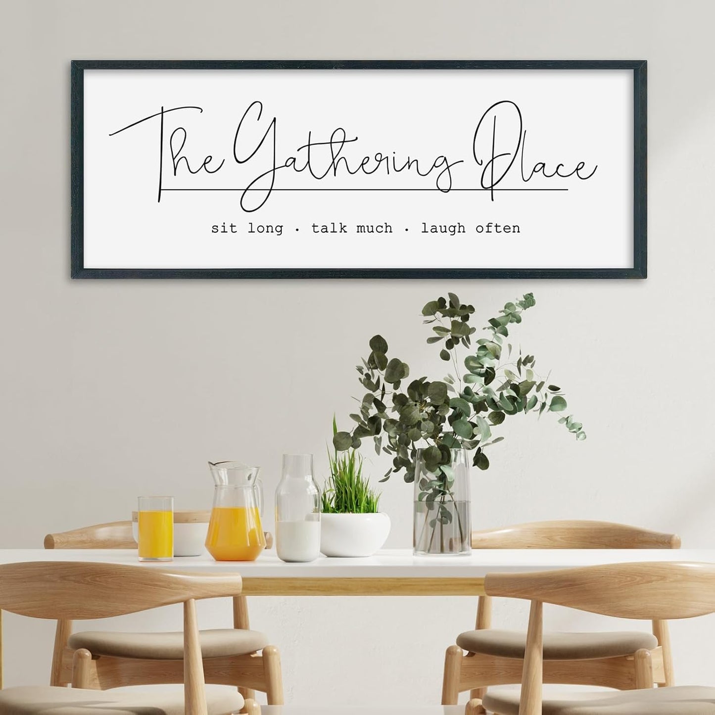 SRSZHIYUE The Gathering Place Sign Wall Decor Art 32"×12" for Large Kitchen Dining Room Wood Framed Wall Hanging (Black)