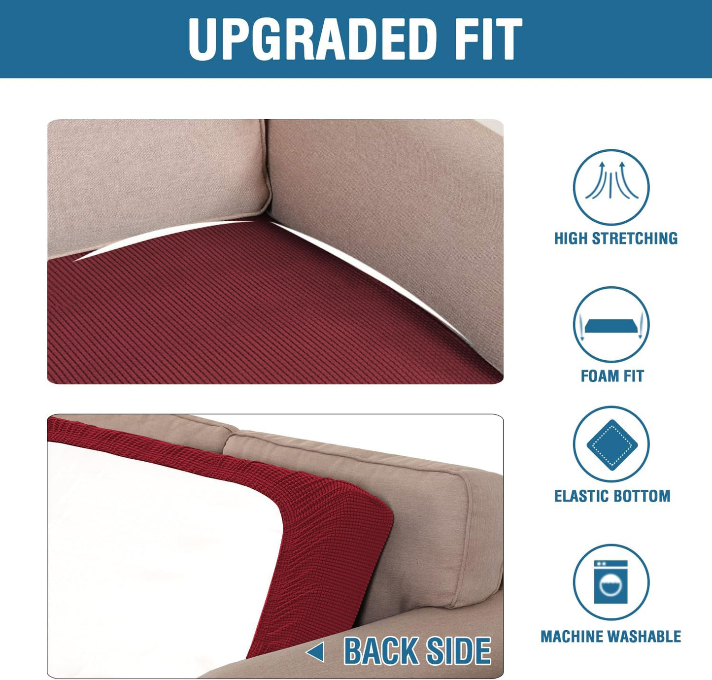 H.VERSAILTEX Super Stretch Individual Seat Cushion Covers Sofa Covers Couch Cushion Covers Slipcover Sets Thick Jacquard Textured Twill Fabric (1 Piece Sofa Cushion Cover, Burgundy Red)