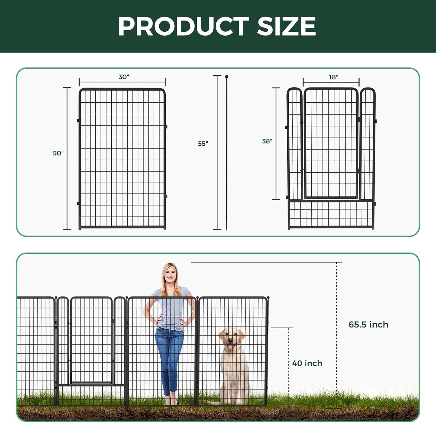 FXW Garden Fence Outdoor for The Yard – 50in(H) x 5.0ft(L) Heavy Duty Metal Animal Barrier for Dog and Rabbit, Decorative Dog Fence, 2 Panels, Black
