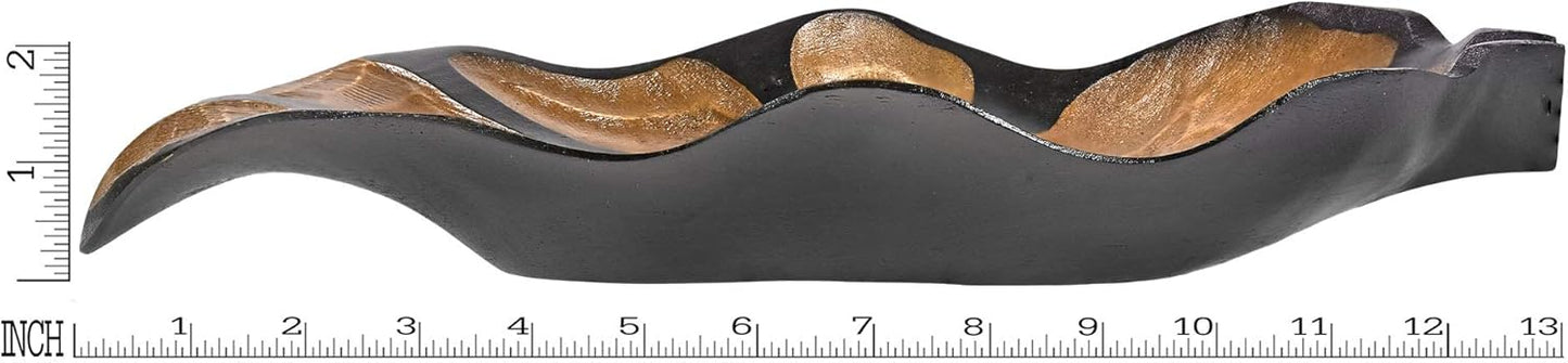 AeraVida Nature Inspired Handcarved Curvy Leaf Shaped 2-Tone Stained Wooden Serving Bowl or Dish for Tropical Chic Home Décor & Kitchen Accessories