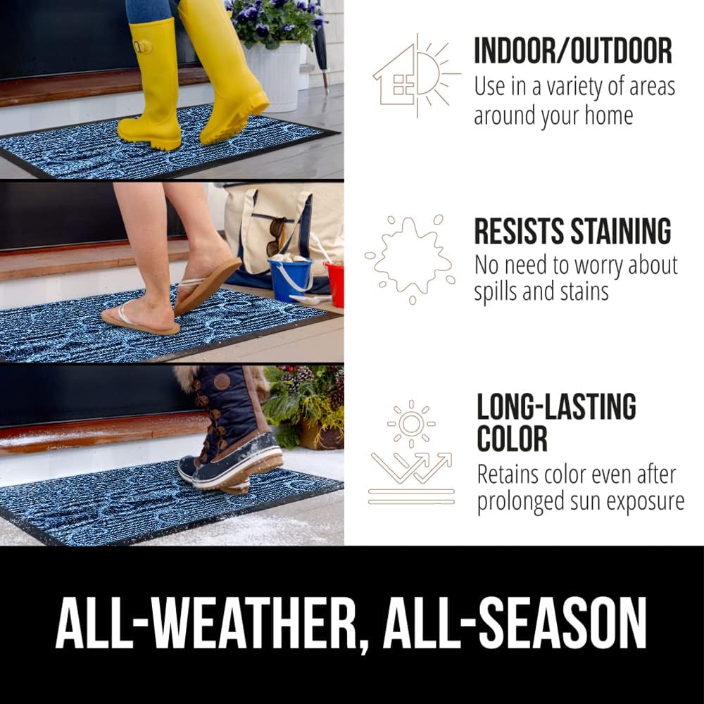 GORILLA GRIP 100% Waterproof All-Season WeatherMax Doormat, 72x24, US Designed Natural Rubber, Stain and Fade Resistant, Low Profile Indoor Outdoor Door Mats, Easy Clean Patio Mat, Ocean Blue Waves