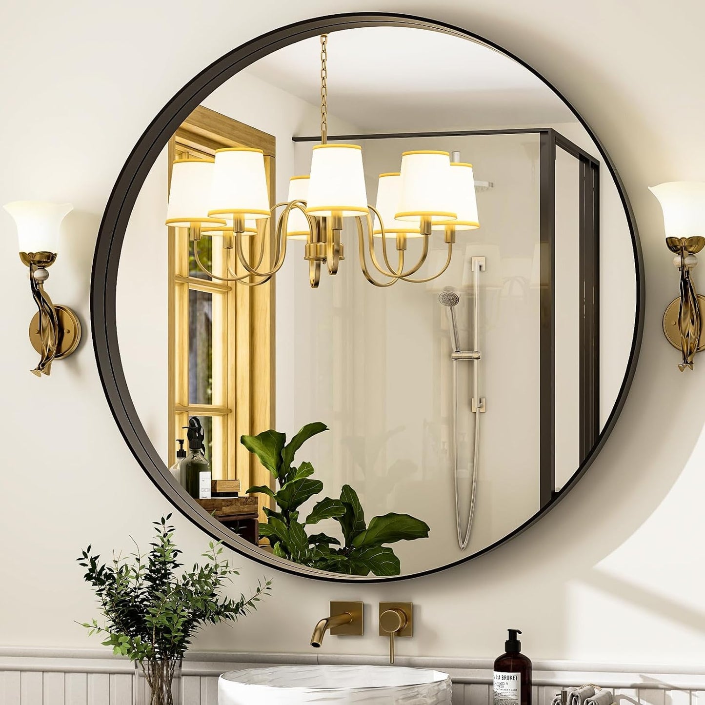 30 Inch Round Bathroom Mirror - Wall Mounted Circle Mirror with Metal Frame, Modern Mirror Suitable for Bathroom, Vanity, Entryway, Living Room, Wall Decor,Black