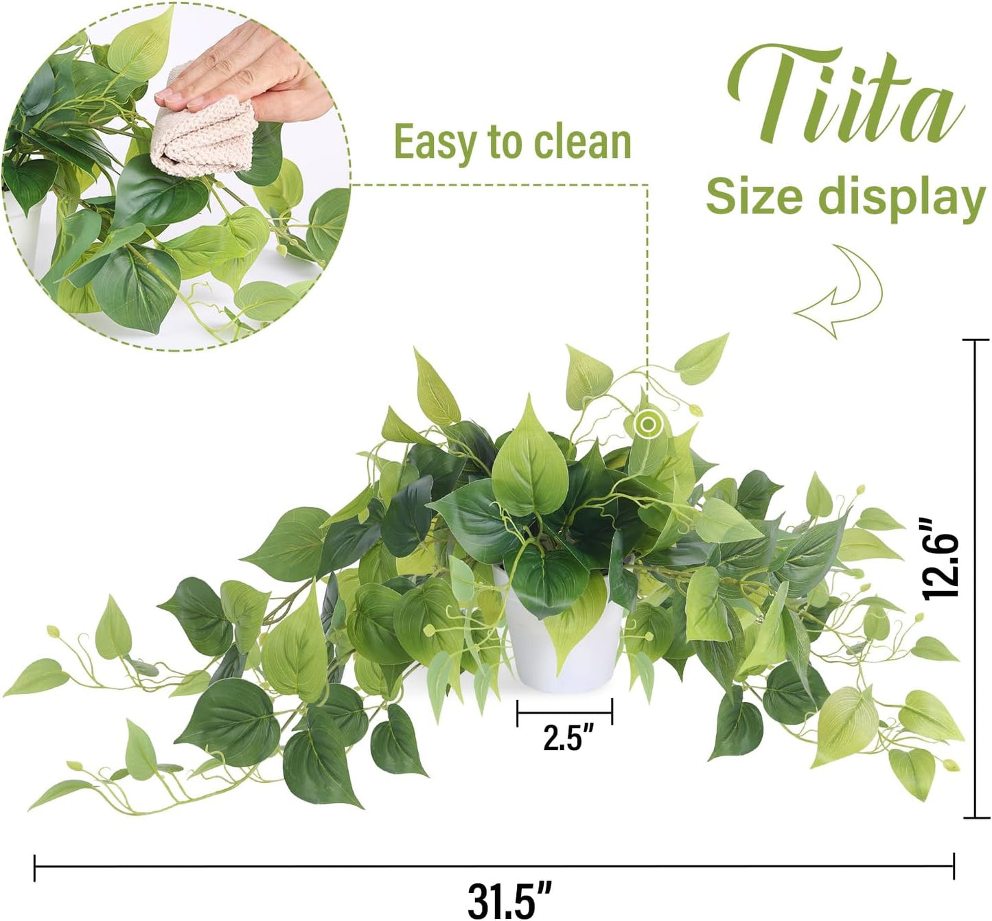 Tiita 1 Pack Fake Plants Artificial Scindapsus Aureus in Pots, Realistic Fake Greenery Potted Plants for Home Office Desk Window Sill Bathroom Bedroom Outdoor Indoor