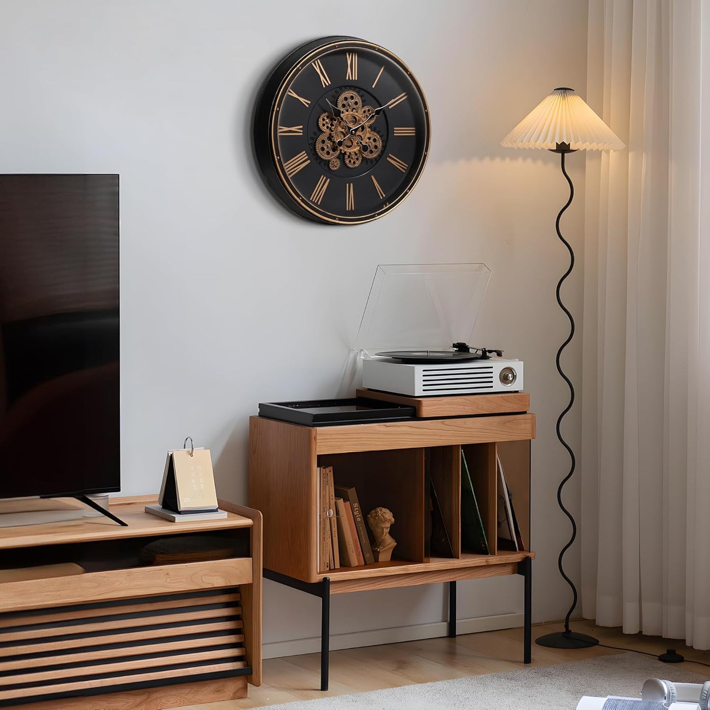 Maxstar Large Moving Gear Wall Clock,20" Vintage Mechanical Battery Operated Industrial Wall Clocks for Farmhouse Living Room,Home Office, Dinning Room, Kitchen, Steampunk Decor-Gold,Roman Numeral