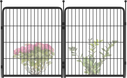FXW Garden Fence Outdoor for The Yard – 32in(H) x 4.5ft(L) Heavy Duty Metal Animal Barrier for Dog and Rabbit, Decorative Dog Fence, 2 Panels, Black