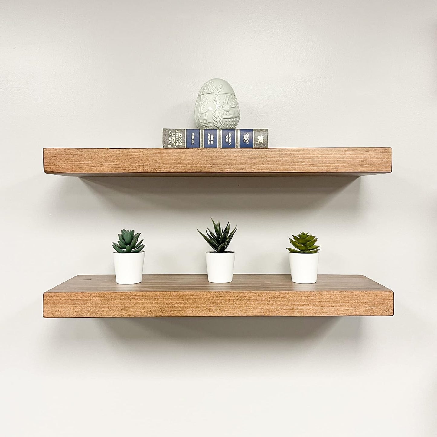 URBANDI, Rustic Floating Shelves, Set of 2, Hidden Bracket, Solid Wood, Heavy Duty, Wall Mounted Shelves, (Brown, 12Wx12D)