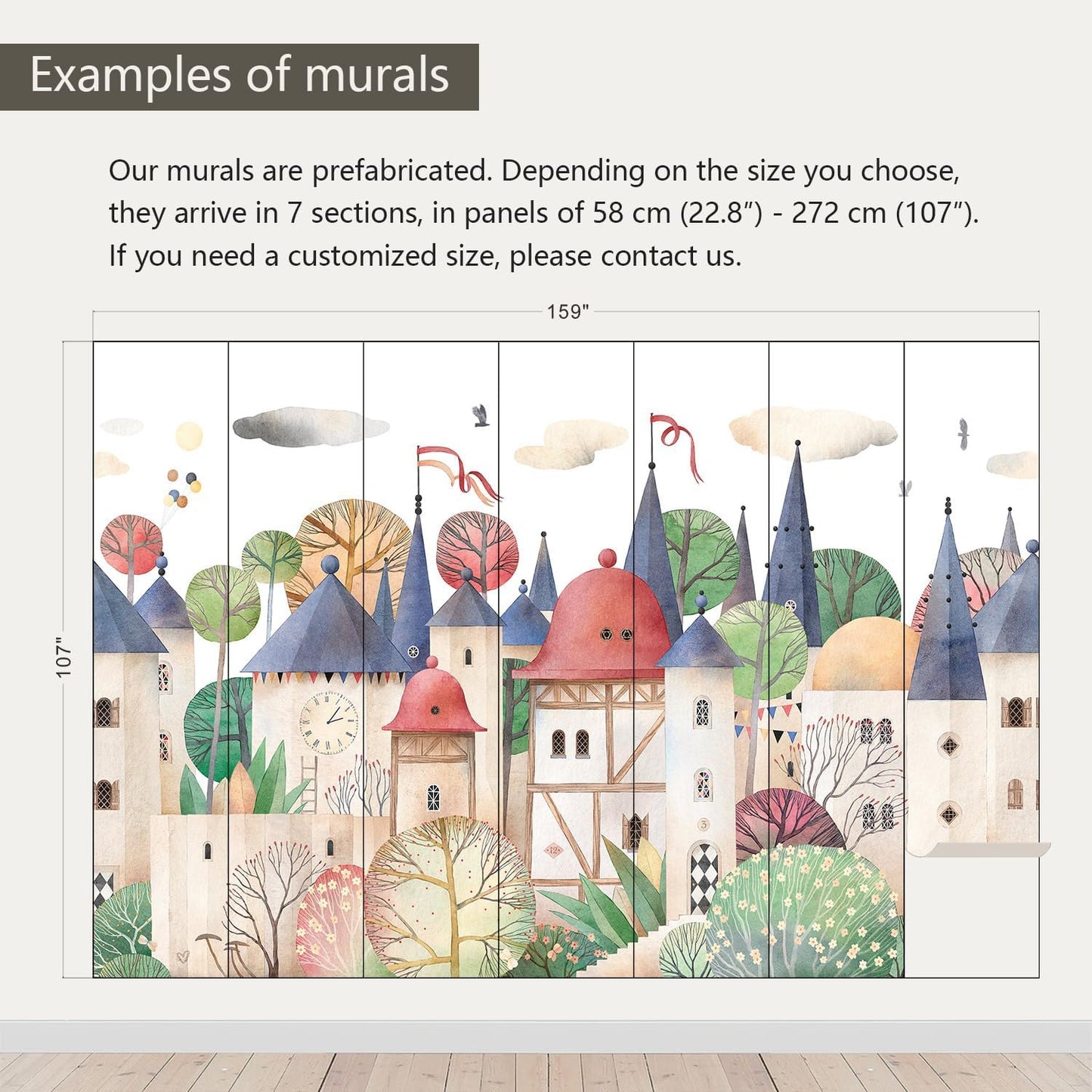 AFZEVEB-Cartoon Watercolor House Nursery Wallpaper Wall murals for Kids Room 159"x107" (Not Peel and Stick)