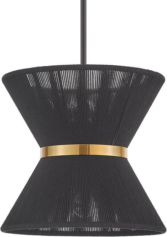 Hand Woven Boho Pendant Light Coastal Mini Modern Chandelier Adjustable Transitional Minimalist Pendant Lighting Fixtures for Kitchen Island Dining Room, Black, Dia 12.2”, UL Listed