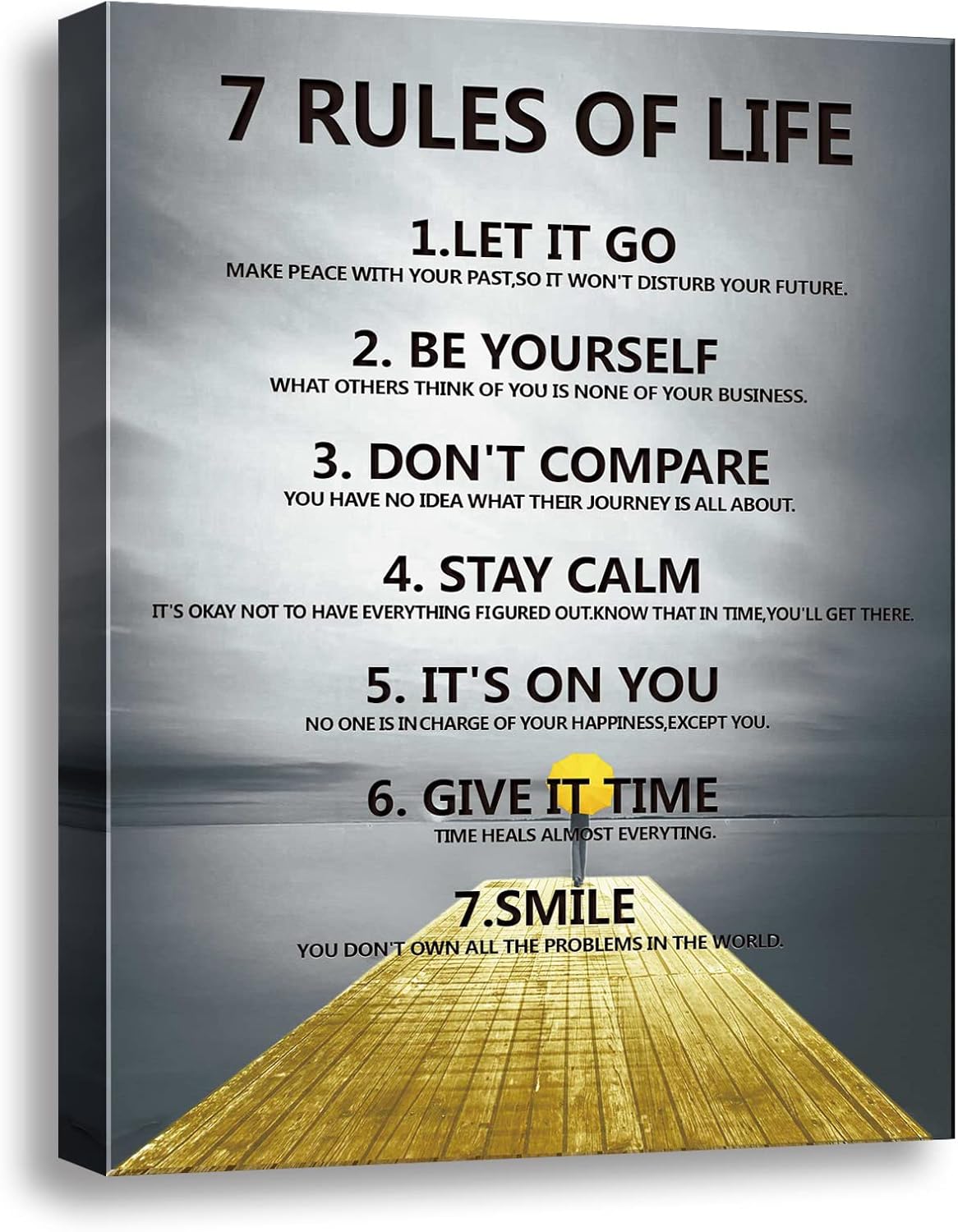 7 Rules of Life Motivational wall decor on canvas for classroom prints posters,inspirational wall art prints for home decor or home Positive for Office preppy room decor for Living Room A-253