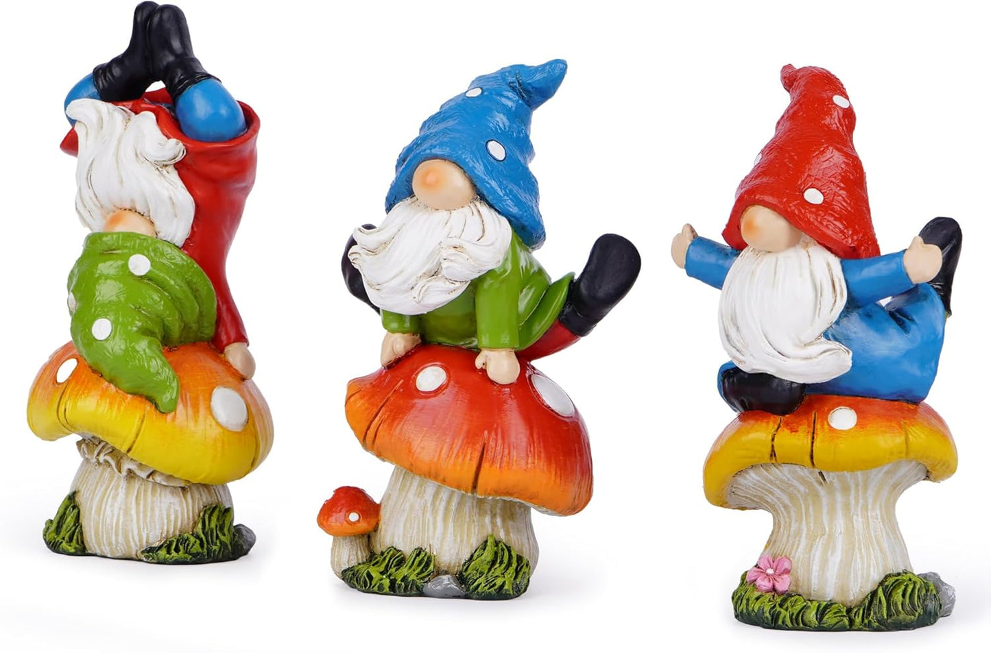 Hodao 3 PCS Spring Yoga Mushroom Gnomes Decoration Summer Elf Figurines Gifts for Home Spring Lively Garden Statues Decor for Outdoor, Mom, Mother (Multicolor)