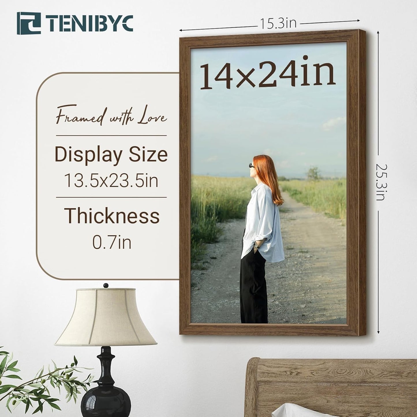 14x24 Picture Frame 3 Pack - Brown Woodgrain, Wood Poster Frame, Gallery Poster Frame - Wall Hanging