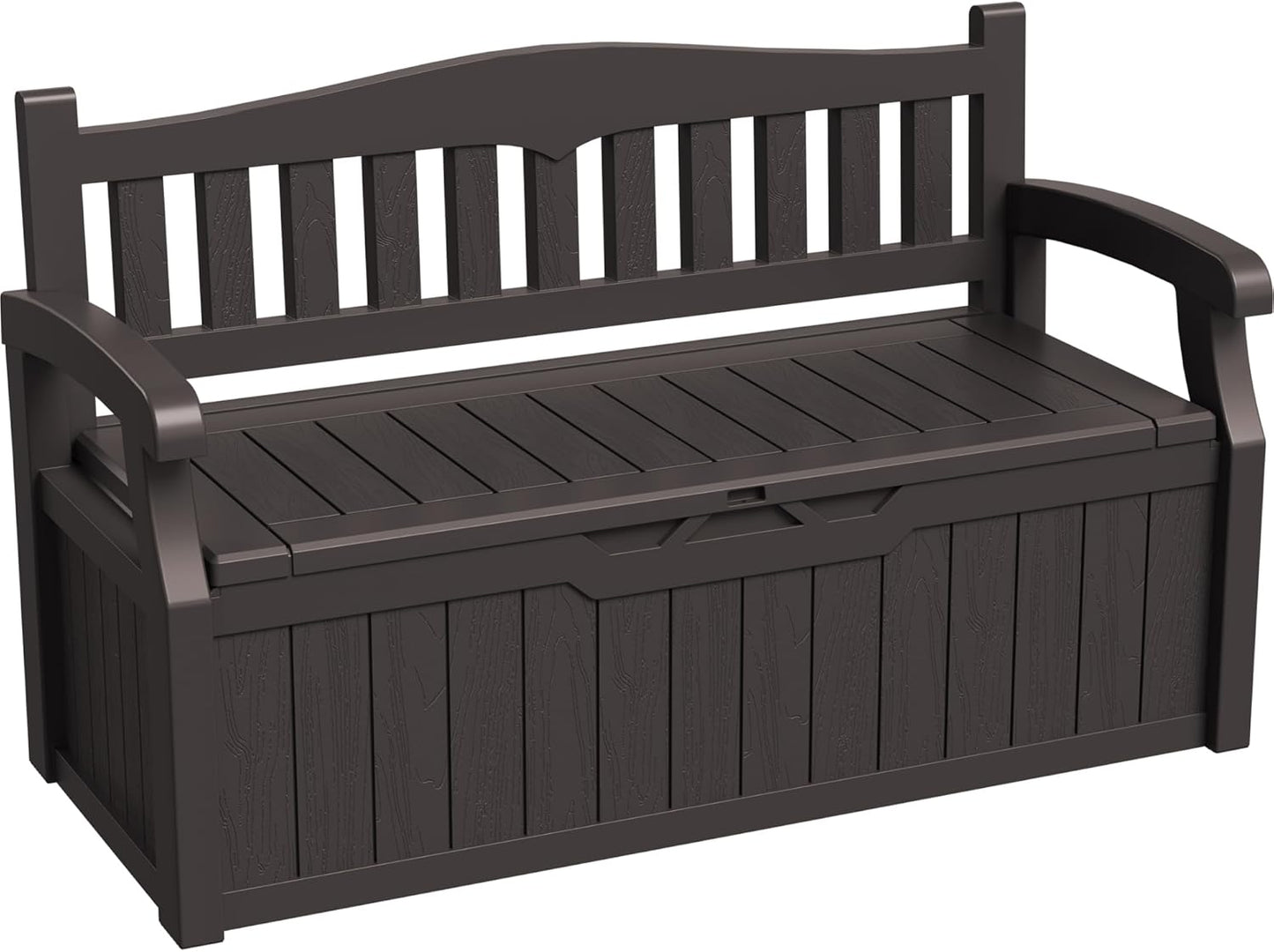 Greesum 80 Gallon Storage Bench Outdoor Deck Box with Armrest, Patio Furniture,Lockable, Waterproof and UV Resistant, Suitable for Garden, Pool, Brown