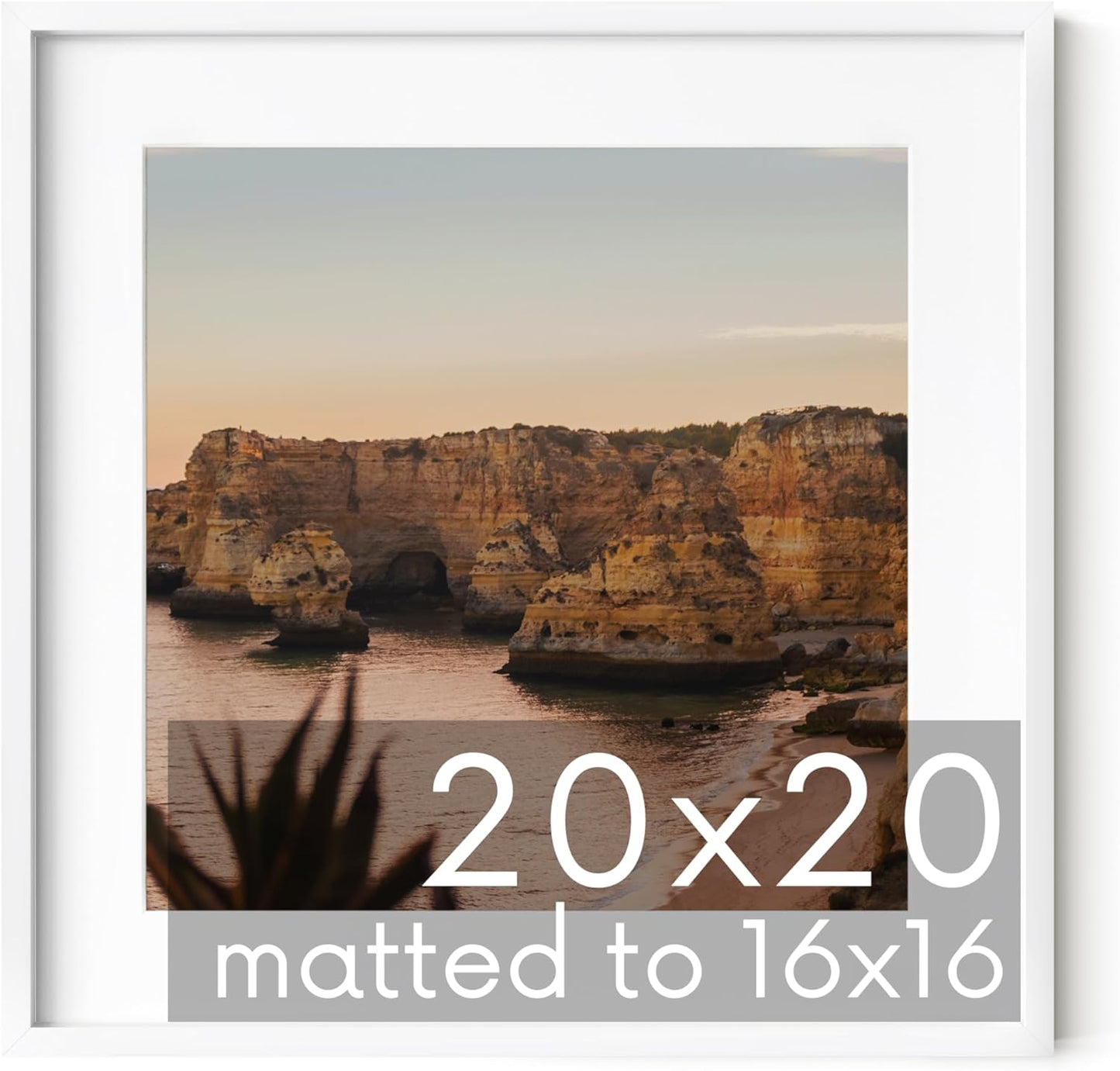 HAUS AND HUES 20x20 White Metal Picture Frame Matted to 16x16 - Features Premium Aluminum & Hanging Hardware, Shatterproof Plexiglass - Ideal for Home, Room, Office (20x20 in, White, Set of 1)