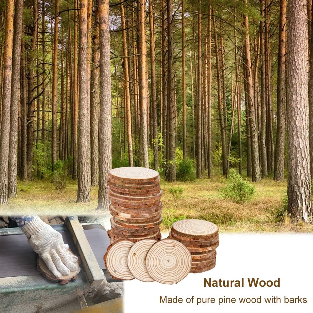 30 Pieces 2.4"-2.8" Natural Wooden Slices, Colovis Unfinished Wood Circles with Holes Tree Bark Round Log Discs DIY Crafts Hanging Ornaments (2.4"-2.8" 30Pcs, Natural)